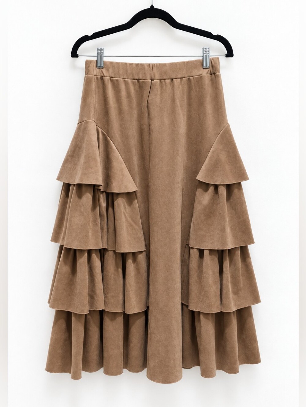 🤎 Easel Tiered Ruffle Suede-Look Midi Skirt – Size Small NWT - Picture 2 of 4